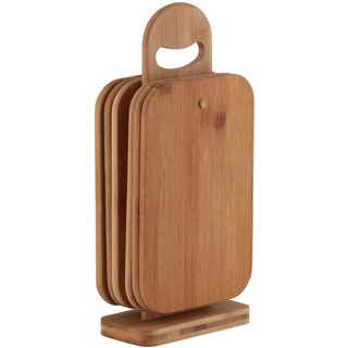 Axentia Schneidebrett-Set 7 teilig - 6 Brettchen aus Bambus-Holz - Brettchenständer mit Frühstücksbrettchen - Holzbrett hohe Schnittfestigkeit & schonend für Messerklinge - Brett für Küche