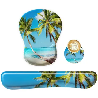 Mauspad Set,Mauspad mit Gelkissen+Handballenauflage Tastatur+Untersetzer | 3-in-1 Ergonomisches Mousepad,Rutschfest Wasserfest Mouse pad Handgelenkstützen für Zuhause,Büro