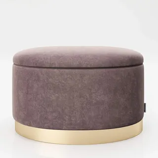 Playboy ovaler Pouf mit Stauraum, goldener Fuss, Samtbezug in Rosa, Ottoman oval aus Samt, Rosa/Rose Quartz, Hocker, Sitzhocker aus Stoff mit abnehmbaren Deckel, Retro-Design, Club-Stil