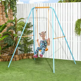 Gartenschaukel Für Kinder Von 3–8 Jahren, Aus Stahl Und Pe, Mit Sitz Und Heringen, 163 X 145 X 181 Cm, Blau Und Orange
