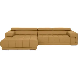 Beldomo Speed Ecksofa, Gelb, Metall, Echtleder, Semi-Anilinleder, 3-Sitzer, Ottomane links, L-Form, 330x190 cm, Goldenes M, Typenauswahl, Fußauswahl, Lederauswahl, seitenverkehrt erhältlich, Hocker Rückenfutter, individuell planbar, Wohnzimmer, Sofas & Couches, Wohnlandschaften, Ecksofas