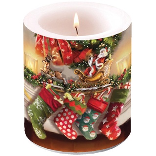 Ambiente Kerze Stumpenkerze Lampionkerze 9 cm hoch Brenndauer ca 35h Weihnachten Advent Kamin Geschenk hanging stockings