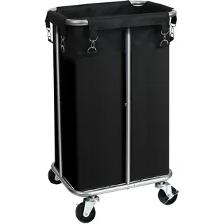 Wäschekorb mit Rollen, rollender Wäschekorb mit abnehmbarem Beutel, 100 L, Wäschesortierwagen, schmaler Wäsche-Organizer mit stabilem Metallrahmen, Schwarz + Silber