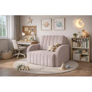 MOEBLO Kindersofa aus Samtstoff MONTANA 80, mit Bettfunktion Schlafsofa mit Bettkasten Sessel mit Schlaffunktion Schlafsessel Sofa Sessel Jugendsofa Schlafsofa 1-Sitzer Gästebett, mit Relaxfunktion beige