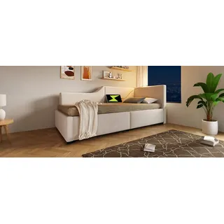 Schlafsofa Tagesbett 90x190 cm Stauraum Leselicht USB C Beige Samt
