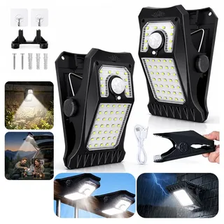 PRIISF LED Außen-Wandleuchte 2 Stück Solarleuchten Clip-on Solarlampen für Außen Zaunleuchte Garten, USB-Aufladung, Solarleuchte Bewegungsmelder Aussen LED Solar Wandlampen Klemmlampe, IP65 Wasserdicht Aussenleuchte Wandleuchte Licht Gartenleuchte, Solar Lampe für Garten Zaun Camping Dachrinnen Beleuchtung 4 Stück