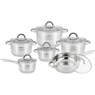 Cheffinger Edelstahl Topf-Set 12-tlg. 4 x Kochtopf + 8 x Deckel