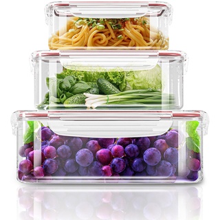 KICHLY 6er Vorratsdosen mit Deckel (3 Behälter, 3 Deckel) Frischhaltedosen für Aufbewahrung Küche, BPA-frei Küchenorganizer (Rot)