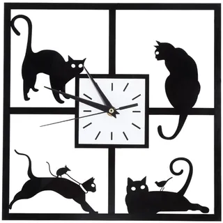 Restokki Schwarze Katzen Pendel Wanduhr, Aluminiumrahmen Glas Katzen Design Uhr, Moderne stille Wanduhr, die Nicht tickt, lustige Wanduhren