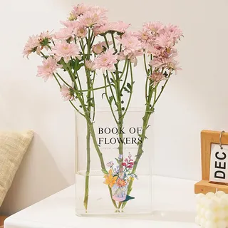PORPAN Buchvase für Blumen, Klare Buchförmige Vase, Das Buch über Blumen, Moderne Dekorative Vase für Zuhause, Schlafzimmer, Wohnzimmer, Esstisch