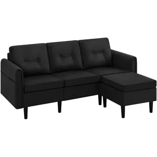 Yaheetech 3-Sitzer Sofa mit Ottomane Modernes Ecksofa Couch Schlafcouch Sessel L-Form Rechts/Links fürs Wohnzimmer/Schlafzimmer/Gästezimmer Schwarz