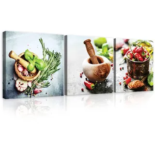 WallArena - Leinwand Bilder - Küche Gewürz Kräuter Essen Esszimmer - 75x25 cm Leinwandbilder - Bild auf leinwand - Wandbild XXL groß Wandbilder für Wohnzimmer Schlafzimmer Wohnzimmerbilder Modern