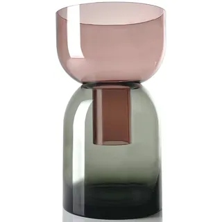 Cloudnola Wendbare XL-Glas-Blumenvase und Knospenvase, rauchgrau und rosa, 33,3 cm Höhe x 19,7 cm Durchmesser, Heim-, Hochzeits- und Veranstaltungsdekoration