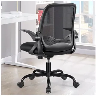 DoChair Bürostuhl Ergonomischer Schreibtischstuhl mit klappbarer Armlehnen (Höhenverstellbarer Drehstuhl mit Wippfunktion bis 135), 360° Chefsessel, Bürostuhl 150 kg schwarz