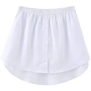 Damen Mini Unterrock Lower Skirt Sweep Hemd Verlängerung Rock mit Knöpfen Hemdverlängerung Layering Top Unterer, Fake Top Minirock Mini-Unterrock Saum Röckchen Schichtung gefälschte Röcke (Weiss/M)