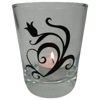 Deko Teelicht Glas Windlicht print "Tulpe mit Herz" schwarz Handemade Dekoration