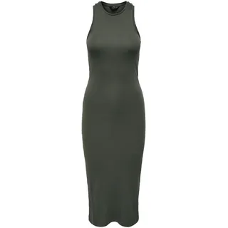 ONLY Damen Figurbetontes Bodycon-Kleid Geripptes Midi Dress Ärmellos, Farben:Olive, Größe:L