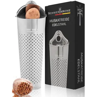 Schwertkrone Muskatmühle Muskatnuss Reibe Muskatreibe Zitronenschale Muskatnüsse mit Behälter, (1 Stück), 11 cm Edelstahl, Praktische