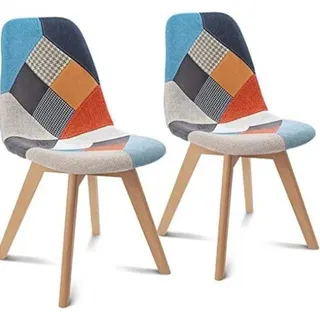 Famanu Stühle Set aus 2 skandinavischen Buchenholz mit Patchwork-Muster - Mehrfarbig