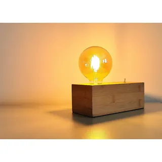 Trango 2020N Tischleuchte *WOODY* Nachttischlampe Holz Natur im Landhaus Look Retro mit Schalter & E27 Fassung 200x100x80mm Schreibtischlampe industriell, Wohnzimmerlampe ohne Leuchtmittel