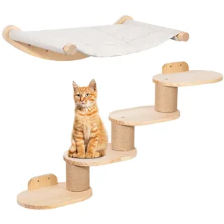 Kletterwand Katzen Wandmontage inkl. Katzentreppe & Katzenhängematte, Vierstu...