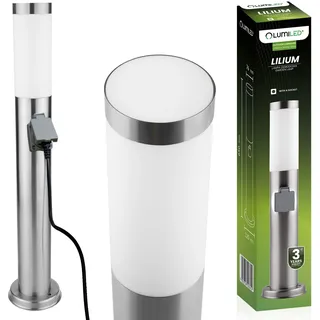 Lumiled Wegeleuchte Außen Pollerleuchte Sockelleuchte mit Steckdose Stehlampe Außenleuchte Gartenleuchte Wegelampe stehend 65cm IP44 Silber Edelstahl E27 Fassung Säulenlampe Pfostenlichter