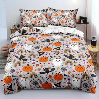 luxuskollektion Luowei Kinderbettwäsche Halloween Kürbis Geist Mikrofaser Mehrfarbig 135 x 200 cm