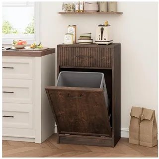 GarveeMore Sideboard Küchenschrank mit Kippfach für Mülleimer,hundesicherer Müllschrank, Mülleimer-Schrank Holz für Küche, Ess- und Wohnzimmer braun
