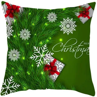 Lieson Kissenbezüge Weihnachtsmotiv, Kissenbezüge Kinderzimmer Kissenhülle Deko 40x40 Grün Rot Pflanzenzweig Geschenkbox, Polyester