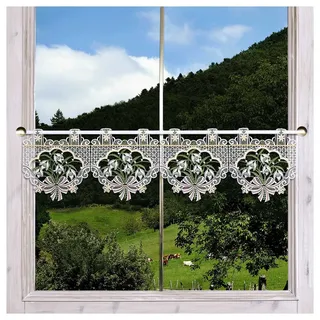 Feenhaus-Scheibengardine Schneeglöckchen weiß | Vogtländische Spitze Fenster-Deko | Landhaus Kurzgardine für Frühjahr & Ostern | Blumenstickerei Frühblüher Höhe x Breite 20 x 92 cm