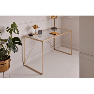 Jahnke Glam Desk KLARGLAS Schreibtisch, Tempered Glass, Clearglass/Gold Look, One Size