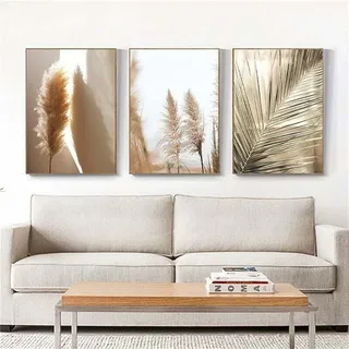 Poster In Premiumqualität, 3er-set, Beiges Pampasgras, Moderne Wandkunst, Dekor, Vintage-bilder Für Wohnzimmer, Schlafzimmer, Ungerahmt (30 X 40 Cm)