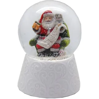 Schneekugel Weihnachten Spieluhr | Weihnachtsmann | B: 10 cm | 20089 | Breite: 10 cm, Höhe: 14 cm | Sockel Ornamentrelief weiß | mit Musik | Schüttelkugel Weihnachtsdekoration