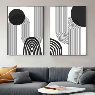 Sarah Duke 2er Abstrak Poster Set Wandbilder Modern Schwarz Weiß Bilder Set Leinwand Wandbild Wohnzimmer Decor, Ohne Rahmen (40x50cm)