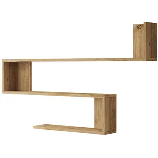[en.casa] Wandregal, Natur, Holzwerkstoff, 3 Fächer, 120x71.5x14.5 cm, Wohnzimmer, Regale, Wandregale
