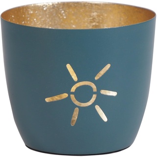 Seaside No.64 - Maritime Windlichter Baltic aus Metall mit ausgestanzten Motiven - Verschiedene Farbkombinationen für Teelichter & Stumpenkerzen in Haus und Garten (Sonne - DKL.blau, Gold)