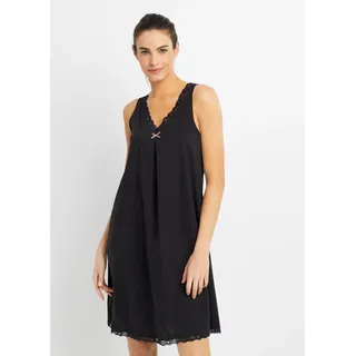 Nachthemd BONPRIX, Damen, Gr. 40/42 (M), N-Gr, schwarz, Obermaterial: 50% Baumwolle, 50% Viskose. Spitze: 87% Polyamid, 13% Elasthan, Kleider Nachthemd, fließendes Nachtkleid, mit zarten Spitzendetails, ärmellos, Topseller