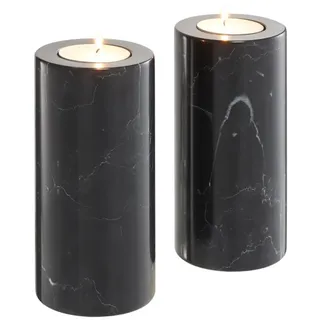 Casa Padrino Luxus Marmor Teelichthalter Set Schwarz Ø 10 x H. 21 cm - Hotel & Restaurant Deko Accessoires