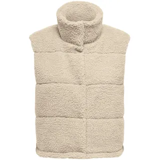 ONLY Damen kurze Teddy Weste ONLSandra Life Kunstpelz Damenweste mit Stehkragen 15320630 Pumice Stone S - S