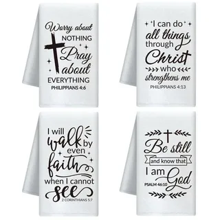 LuxusKollektion Geschirrtuch Geschirrtücher Religiöse Sprüche 4er-Set 60x40cm, (4-tlg) weiß