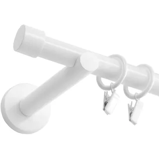 Fenster DEKOR - Gardinenstange Weiß - Gordijnroede 240 cm - Elegante Modern Vorhangstange - 1-läufig stange vorhang - Karniesabschluss wählbar - Vorhang Stangen Weiss Kappe