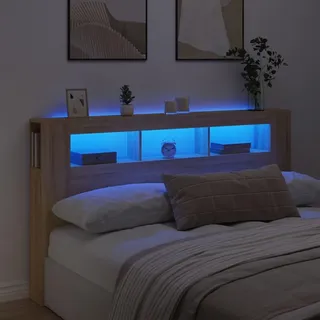 Festnight LED Bettkopfteil Holz 180x103,5 cm Bett Kopfteil mit Stauraum Regal Bettrückwand Headboard for Bed Kopfteil mit Ablagen Kopfteil Regal Kopfteil mit Led Beleuchtung Kopfenden Bett Rückwand