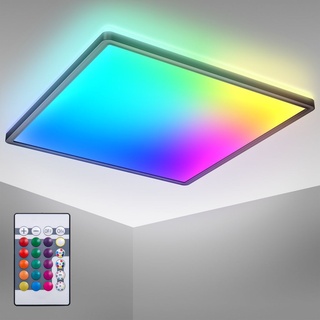 B.K.Licht I RGB LED Deckenlampe I LED Panel ultraflach I Farbwechsel I RGBW Deckenleuchte dimmbar I indirekte Beleuchtung I Fernbedienung I Schwarz