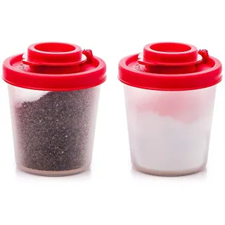 2 PCS kleine Salz- und Pfefferstreuer für unterwegs - Mini Streuer Set für Salz und Pfeffer mit Deckel zum mitnehmen - Perfekt für Reisen, Camping und To-Go (Red)