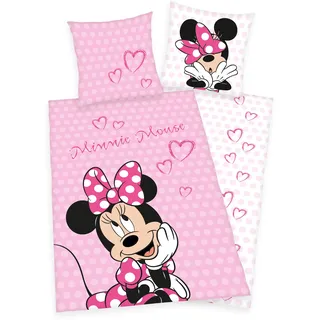 Disney Minnie Mouse Maus Bettwäsche 80x80 + 135x200cm 100% Baumwolle mit Reißverschluss