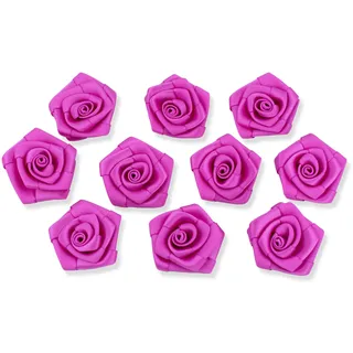 Satinrosen 3cm 10 Stück zum Basteln Dekorieren Verzieren - FARBAUSWAHL - kleine Deko Rosen aus Stoff - Hochzeit Tischdeko Geschenkverpackung Scrapbooking Handarbeit Blüten Dekoideen Fuchsia