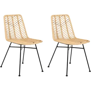 Beliani Esszimmerstuhl 2er Set Rattan Beige/Schwarz