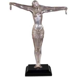 Casa Padrino Dekofigur Luxus Bronzefigur Lady Silber / Braun 41 x 19 x H. 53 cm - Deko Figur auf Holzsockel