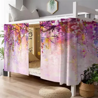 Treer Bettvorhang Hochbett Etagenbett Blackout Vorhänge Drucken Staubdicht Betthimmel Hochbett Kinder Bettzelt Schlafsaal Bettvorhänge (Glyzinienblüte,1,2 m x 2 m (2 Stück))