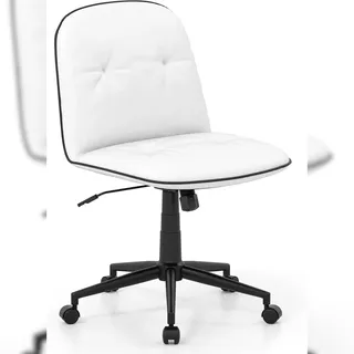COSTWAY Bürostuhl, Armlehnenlos, Drehbar mit Rollen, Wippfunktion in Kunstleder, für Computer und Schminktisch
